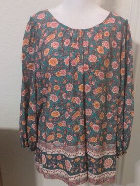 LC Lauren Conrad Women's Long Sleeve Floral Boho Pullover Shirt Size L